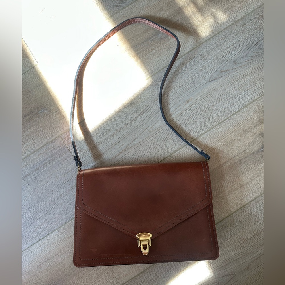 Vintage custom cognac leather shoulder bag